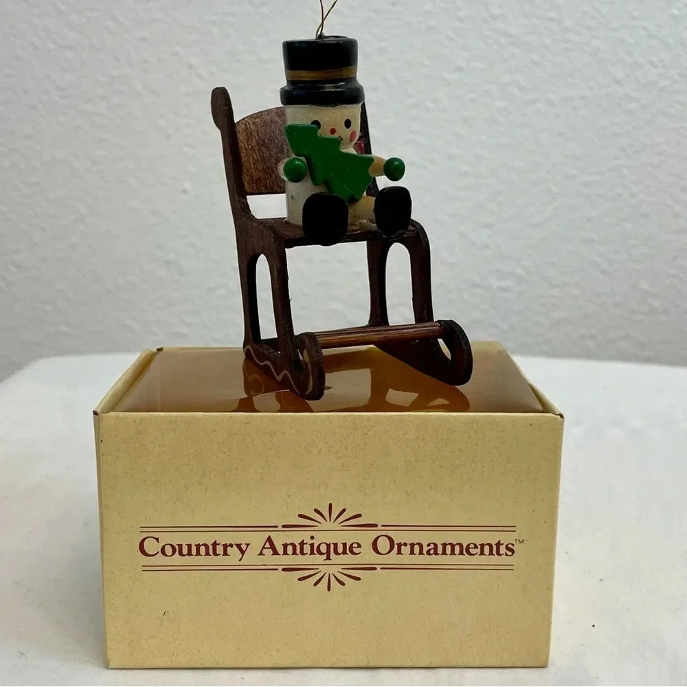 Vintage Russ Country Antique Ornament Snowman On Rocking Chair Style # BX 2057.